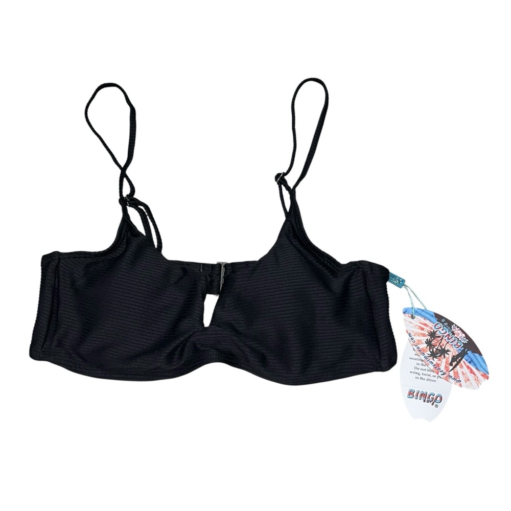 NEW Bingo Surf Black V Top Bralette Ribbed Bikini Top size Large